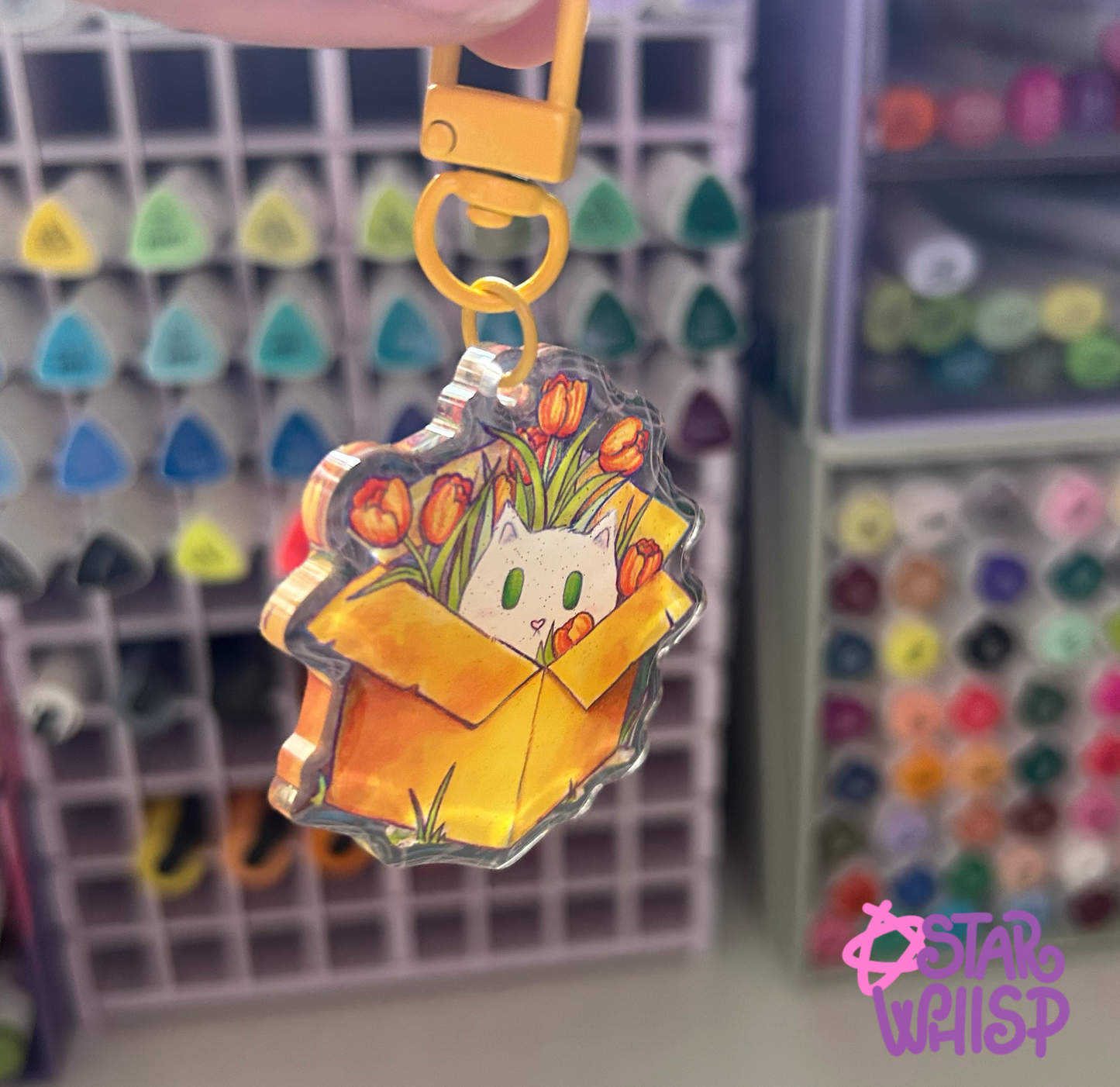 Cat in a Box Glitter Keychain