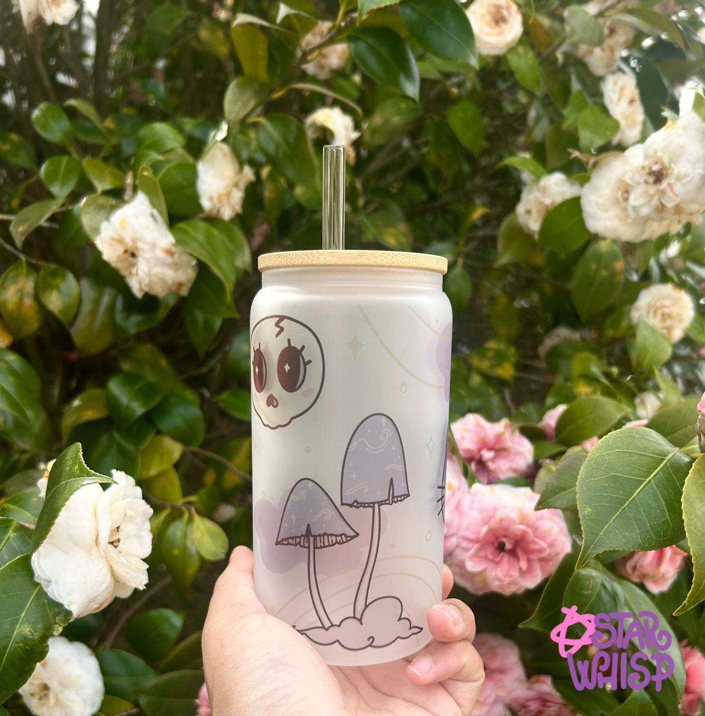 Spooky Cute Frosted Glass Cup with Straw, Spooky Cat Cup B-Grade