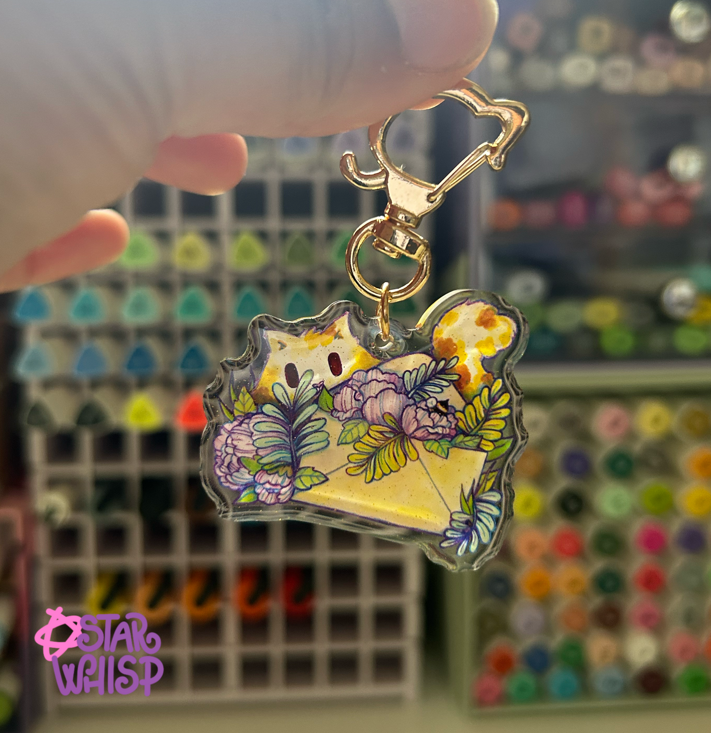 Envelope Calico Cat Glitter Keychain