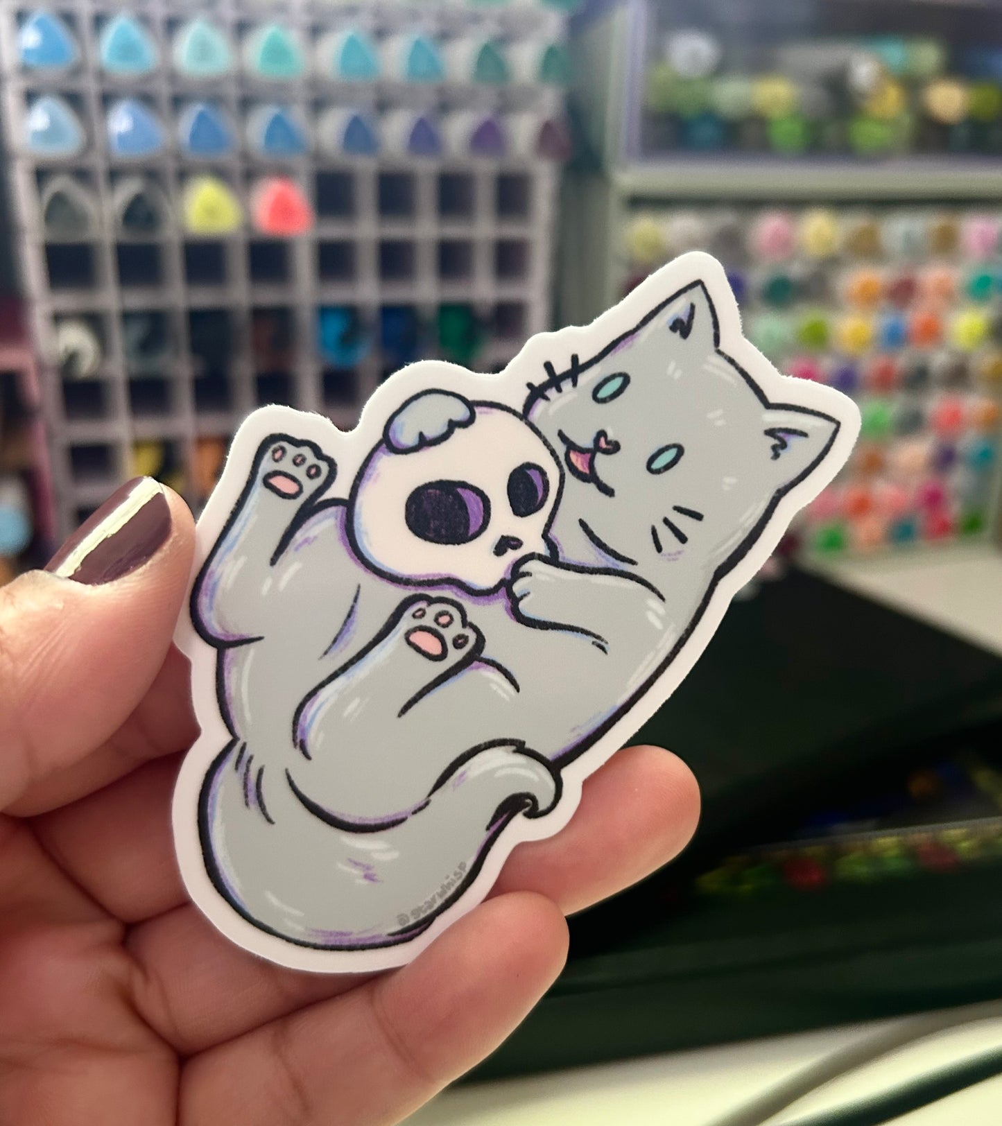 Cat and Skull Vinyl Sticker
