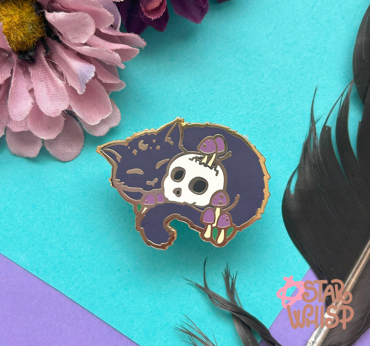 Cat and Skull Enamel Pin, Cat Lapel Pin, Skull Enamel Pin