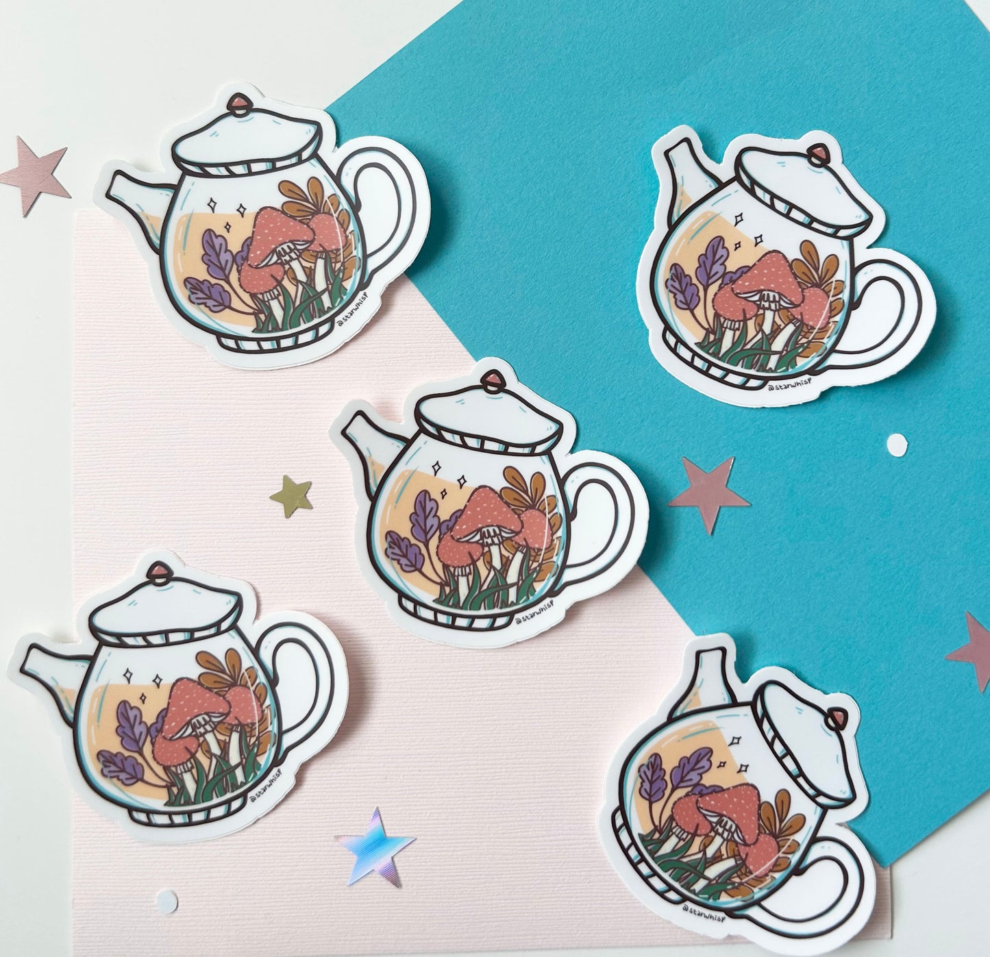 Mushroom Teapot Vinyl Sticker, Clear Teapot Sticker