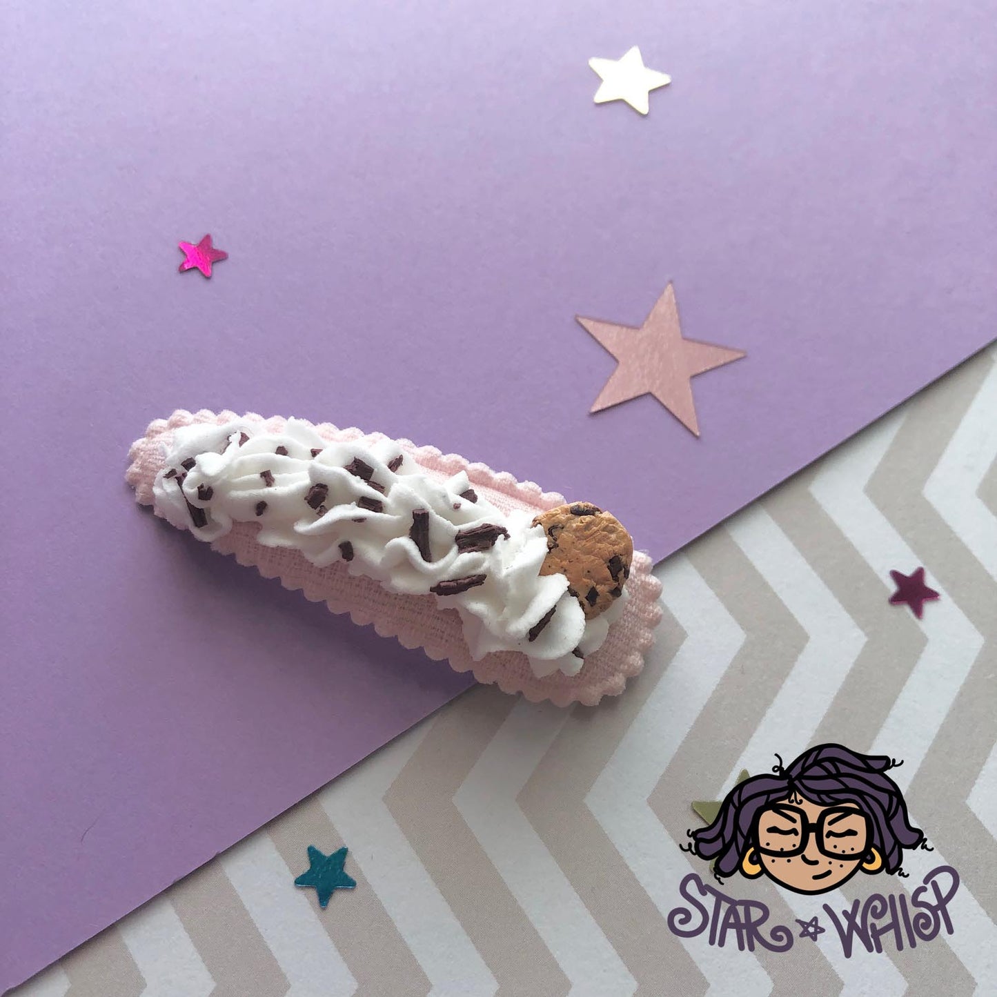 Cookies and Cream Fabric Hair Clip, Hair Bow