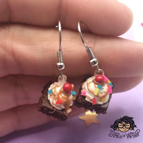 Brownie Sundae with Sprinkles or Chocolate Chunks Dangle Earrings