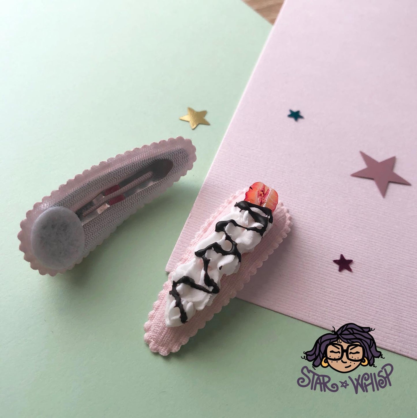 Strawberries and Whip Fabric Hair Clip, Hair Bow (Pair)