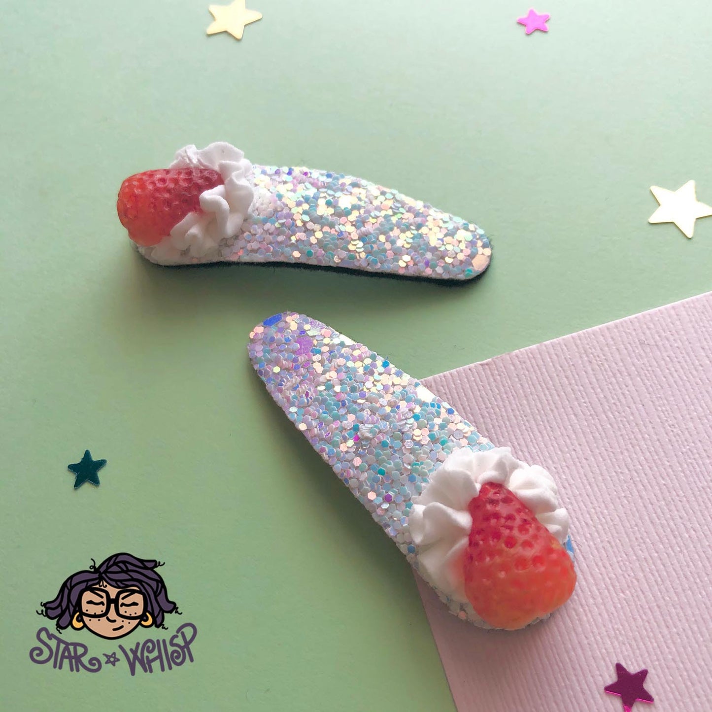 Strawberry Twilight Hair Clip, Hair Bow (Pair)