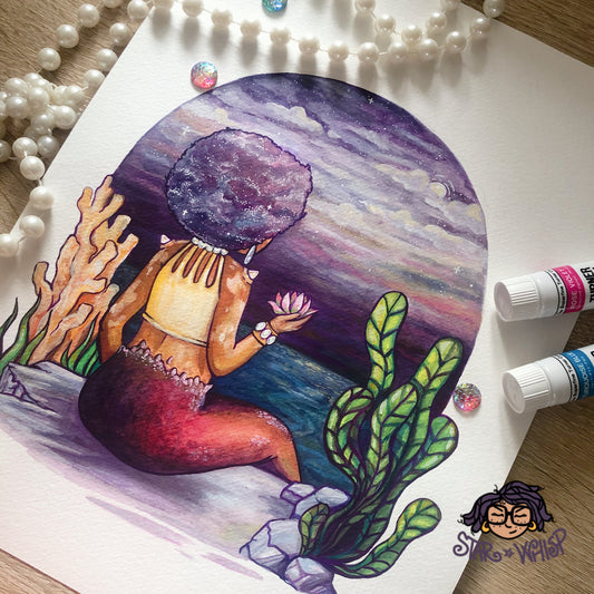 Cosmic Lotus Mermaid 8 x 8 Art Print