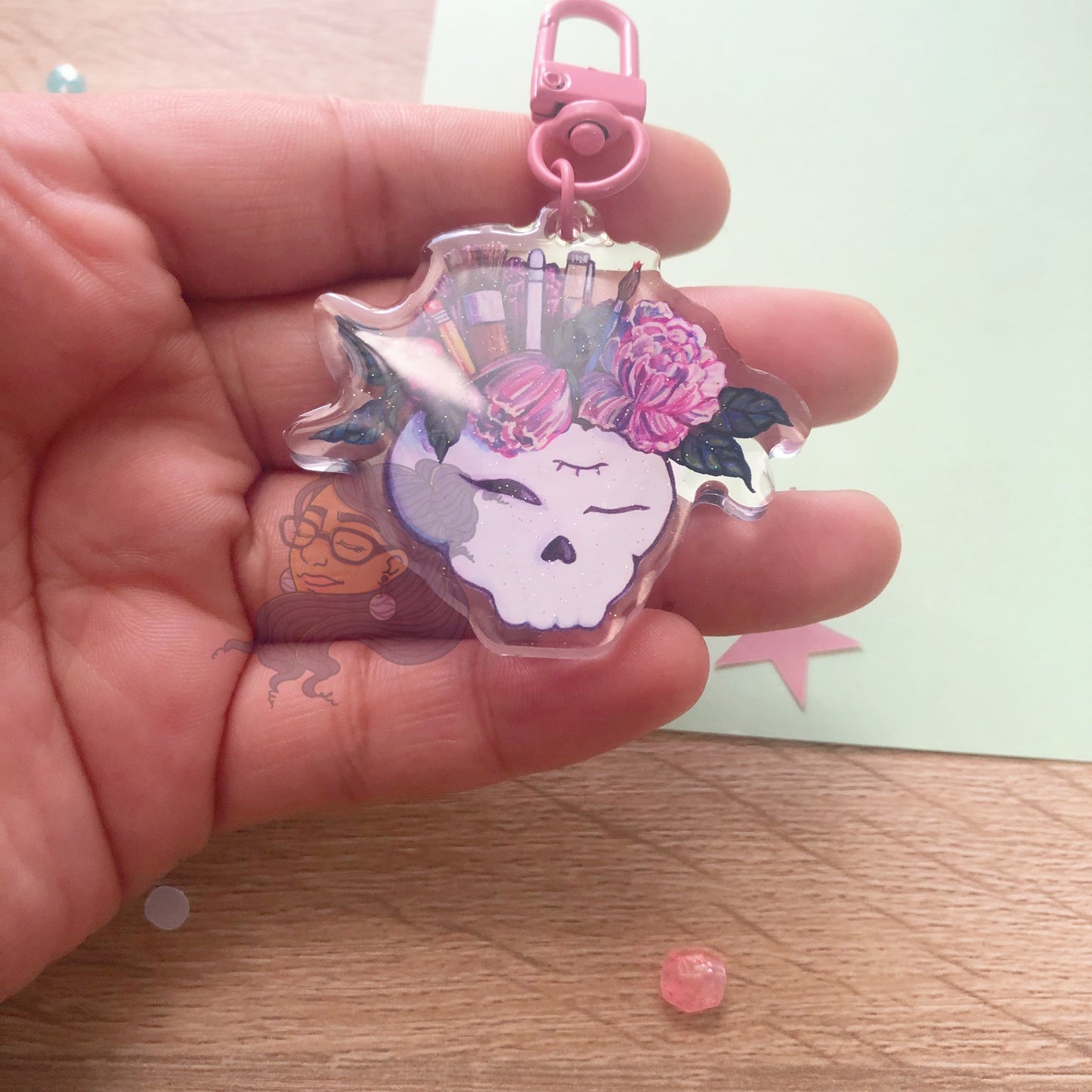 Art Tools Skull Planter Glitter Keychain