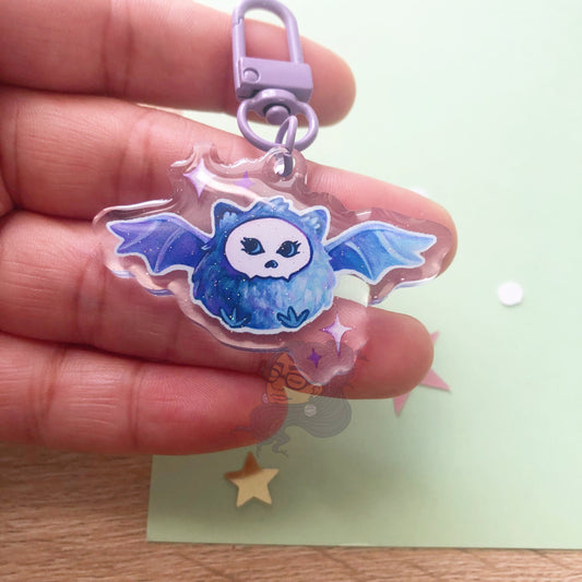 Fluffy Bat Glitter Acrylic Keychain