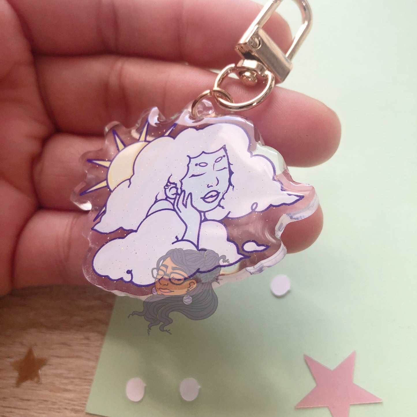 Daydreamer Cloud Girl Glitter Keychain