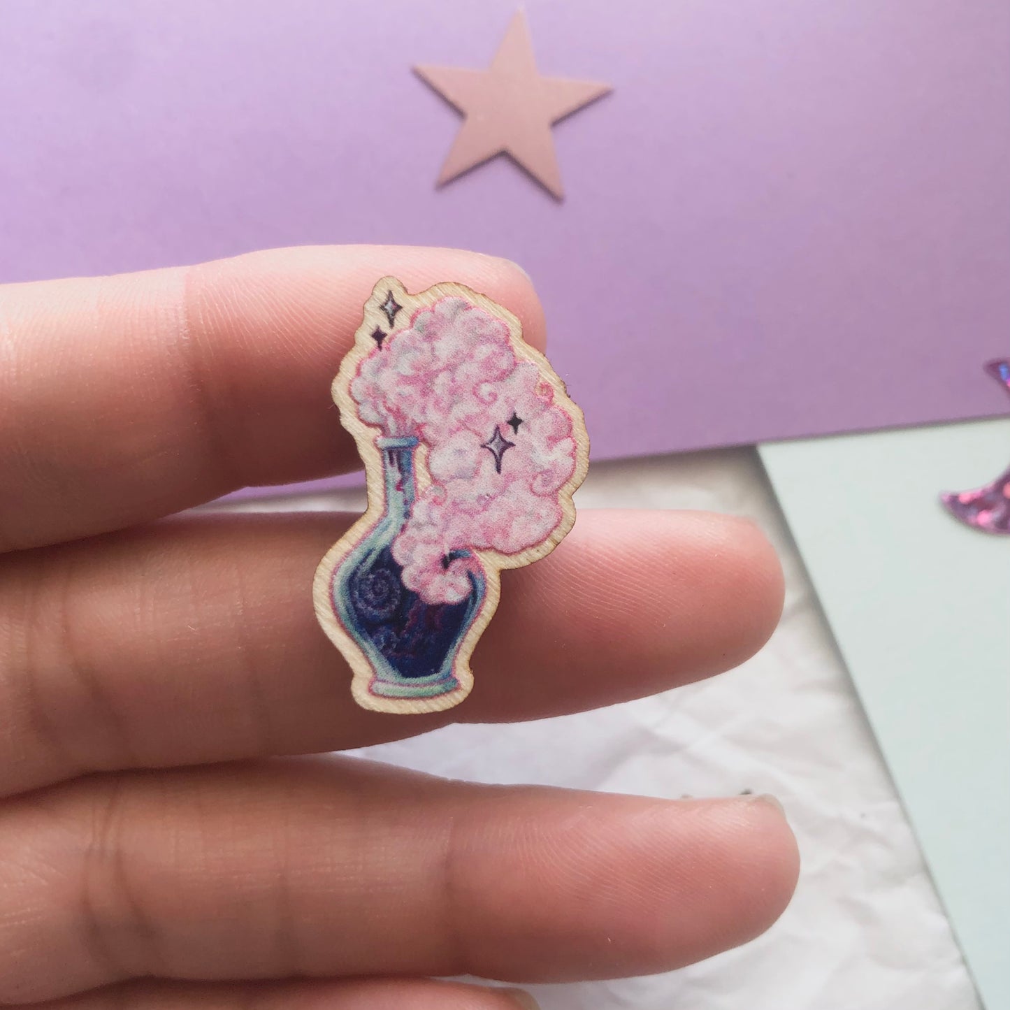 Magical Galaxy Potion Wooden Pin, Brooch