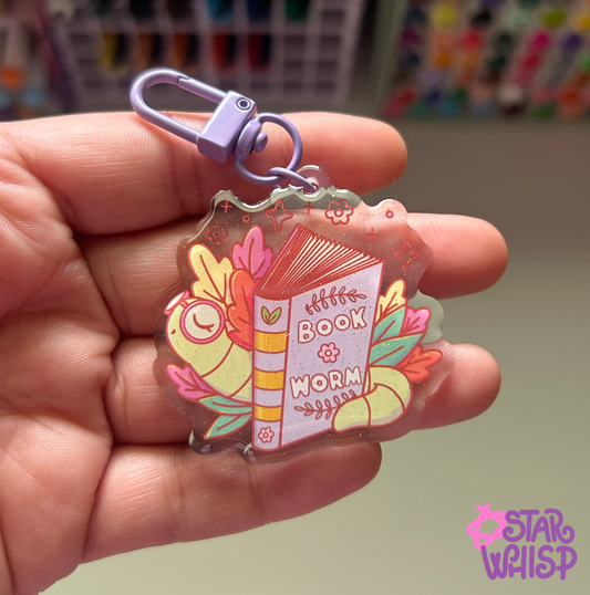 Bookworm Glitter Keychain