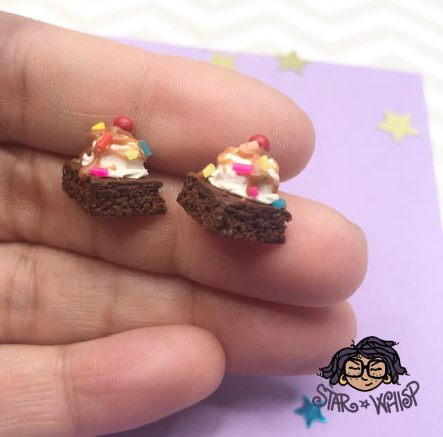 Brownie Sundae with Sprinkles or Chocolate Chunks Post Earrings