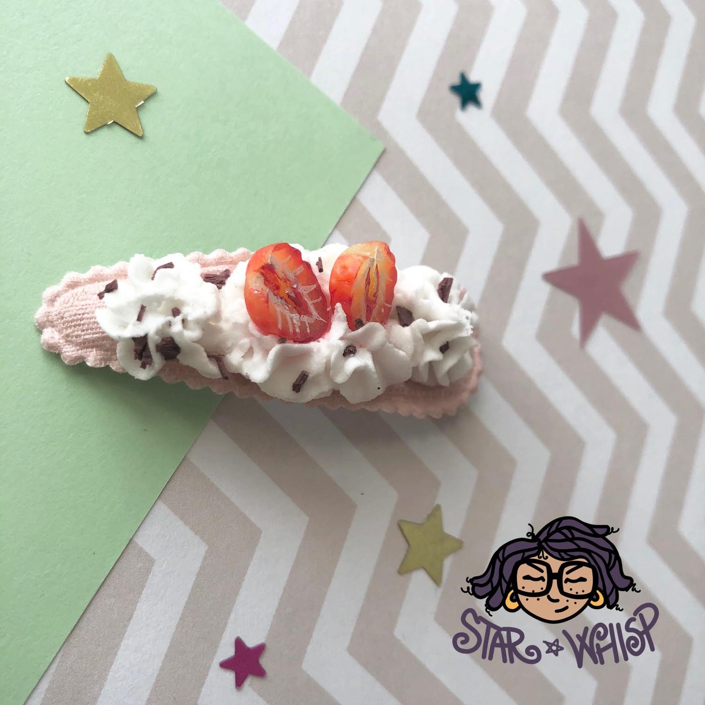 Strawberry Slices and Cream Fabric Hair Clip, Hair Bow
