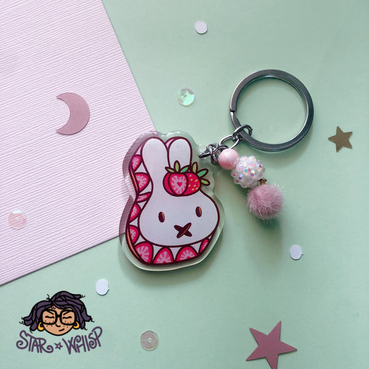 Strawberry Bunny Glitter Keychain
