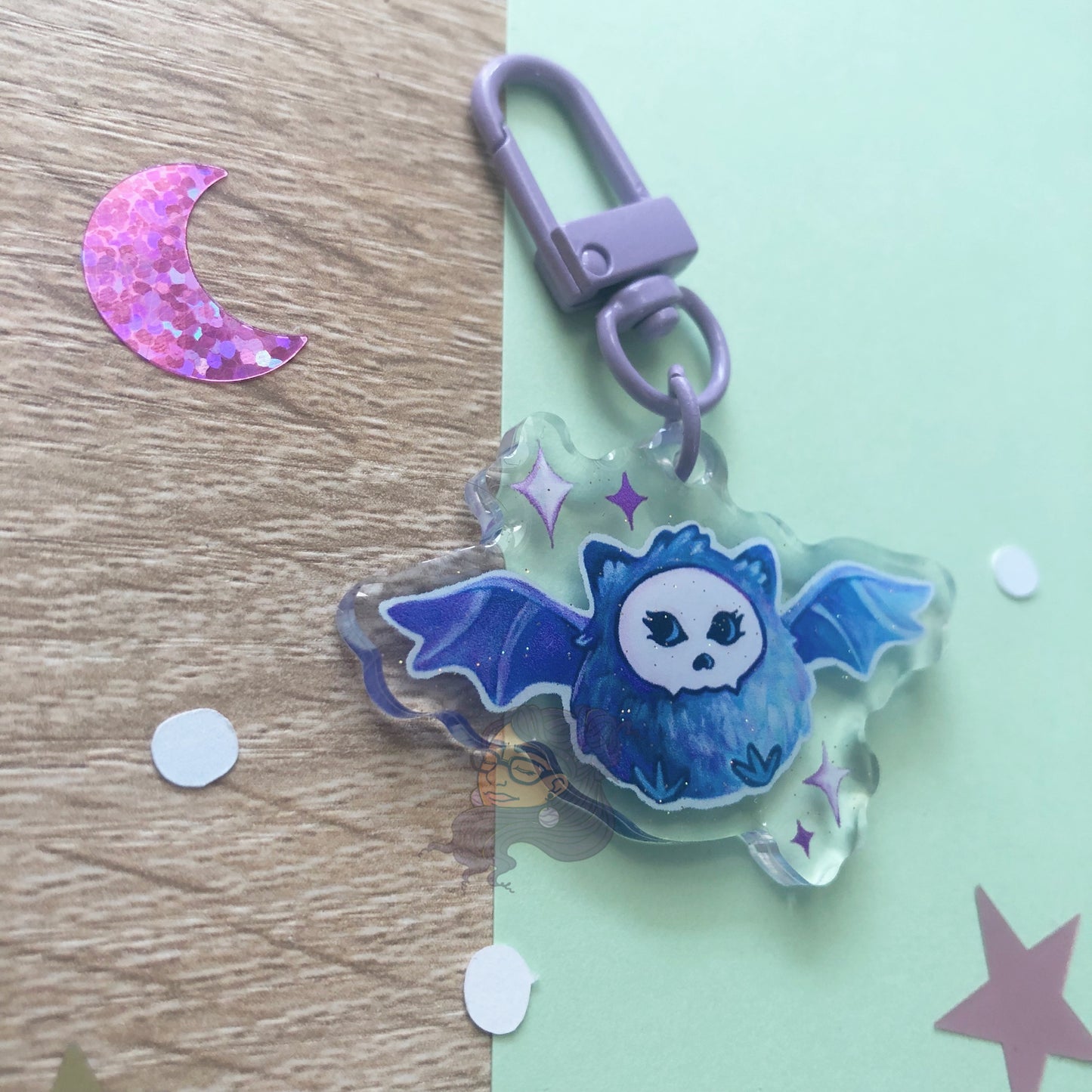 Fluffy Bat Glitter Acrylic Keychain