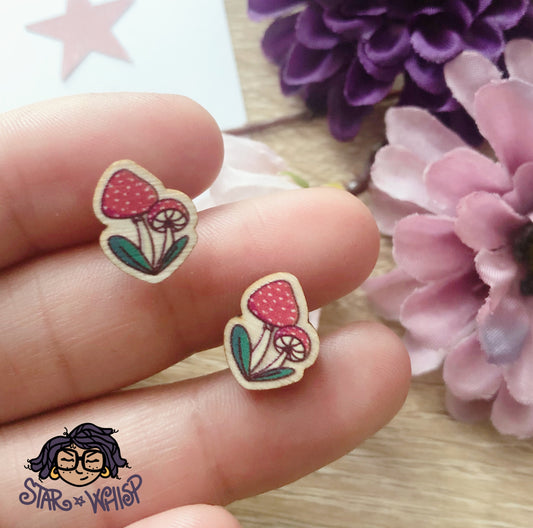 Mushroom Wooden Post Earrings