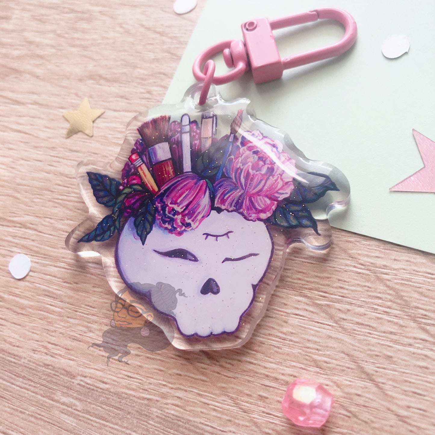 Art Tools Skull Planter Glitter Keychain