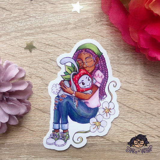 Girl With Strawberry Bunny Vinyl Sticker