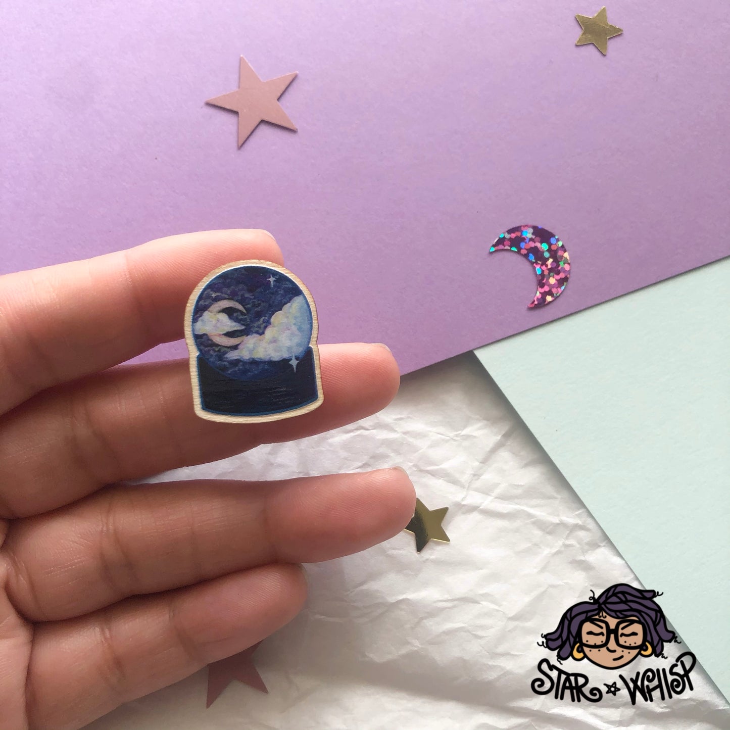 Galaxy Globe Wooden Pin, Brooch