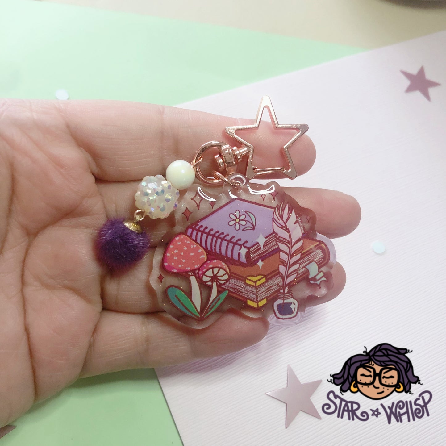 Cottage-Core Books with Ink Glitter Keychain
