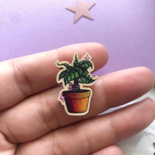 Monstera Plant Wooden Pin, Brooch