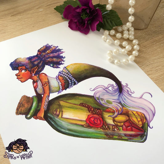 Mermaid with Bottle 8 x 10 Art Print
