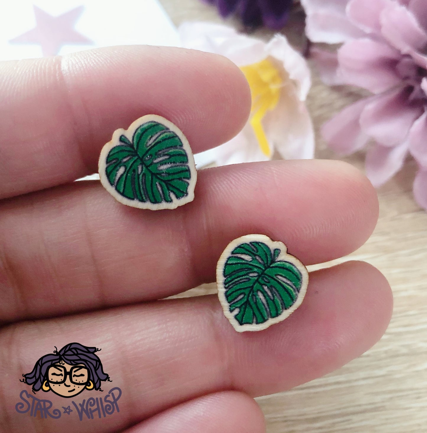 Monstera Leaf Wooden Post Earrings