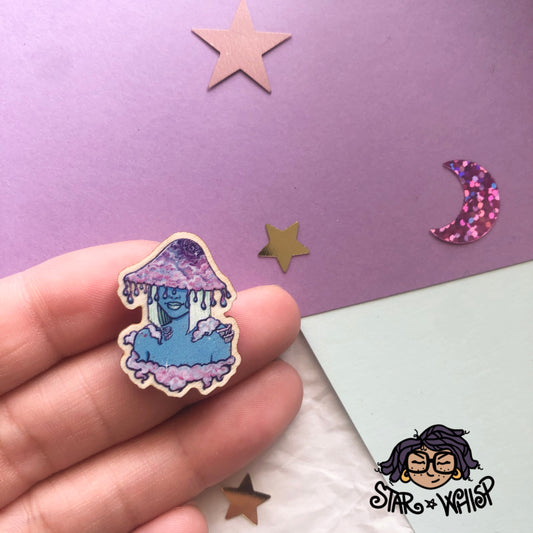 Inky Cap Wooden Pin, Brooch